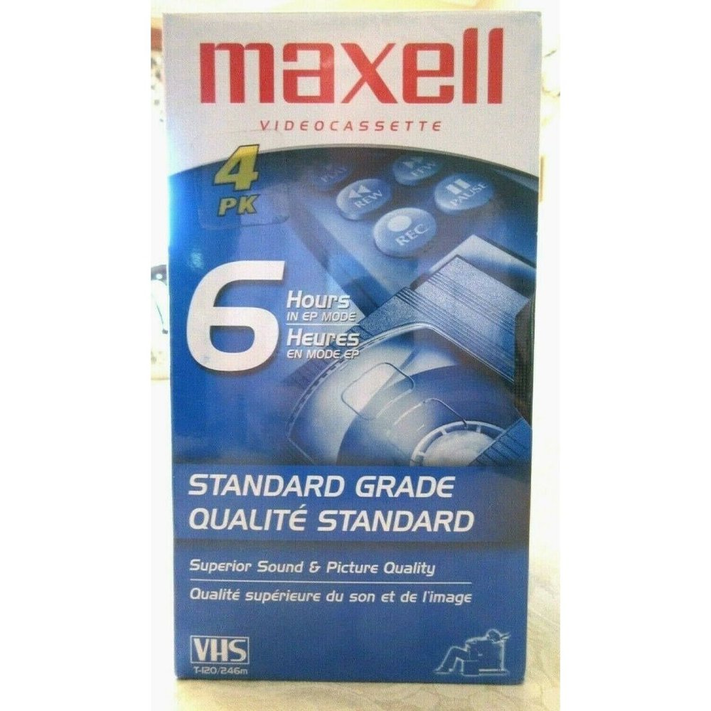4 Pack Maxell T-120 6-Hour Standard VHS Video